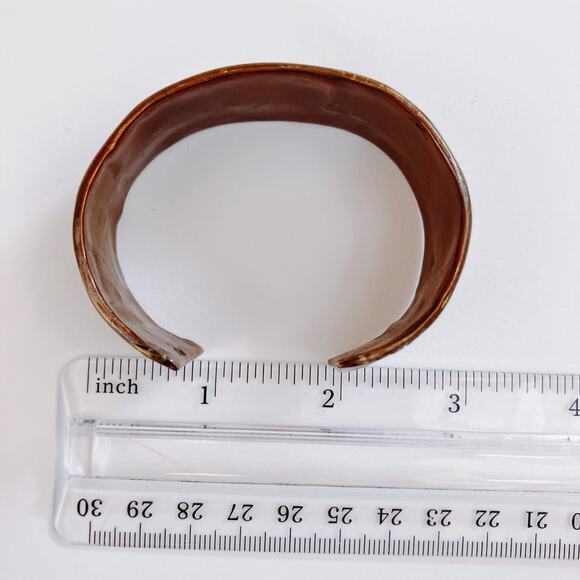 Vintage Boho Copper Mixed Metal Cuff Bracelet 1970s Ethnic Revival Jewelry - Picture 10 of 11